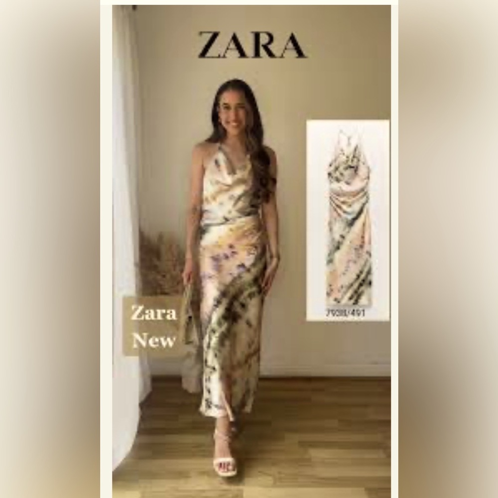 NWT ZARA WOMEN'S MULTICOLOURED TIE-DYE PRINT MIDI DRESS SIZE L